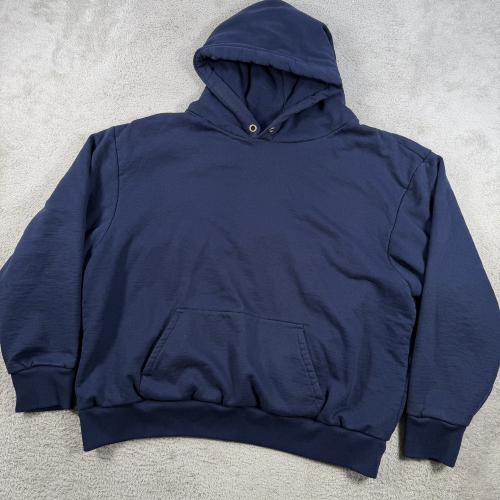Vintage Camber Hoodie Men XL Navy Thermal Waffle Lined Pullover Made USA Blank
